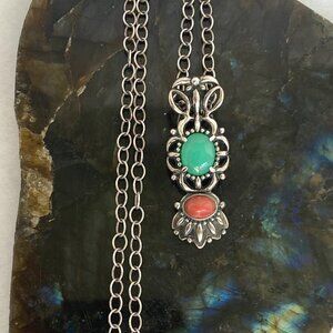 Carolyn Pollack Relios Sterling Silver 925 Chalcedony Coral Pendant Necklace 18"